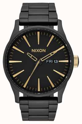 Nixon Sentry ss | mat zwart / goud | zwarte ip stalen armband | zwarte wijzerplaat A356-1041-00