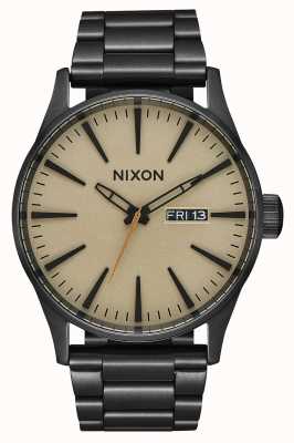Nixon Sentry ss | zwart / kaki | zwarte ip stalen armband | kaki wijzerplaat A356-1439-00