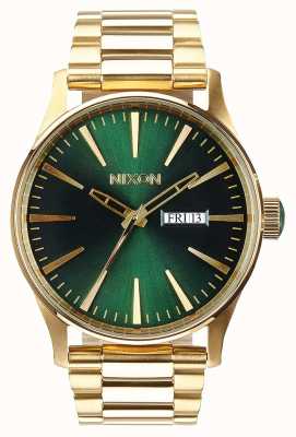 Nixon Sentry ss | goud / groene zonnestraal | gouden ip stalen armband | groene wijzerplaat A356-1919-00