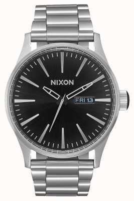 Nixon Sentry ss | zwarte zonnestraal | roestvrijstalen armband | zwarte wijzerplaat A356-2348-00