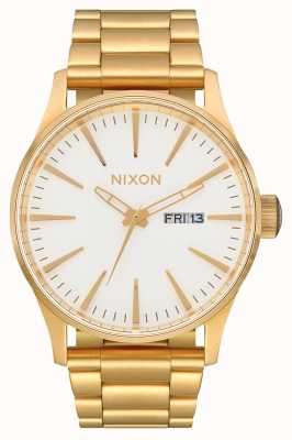 Nixon Sentry ss | goud / wit | gouden ip stalen armband | witte wijzerplaat A356-508-00