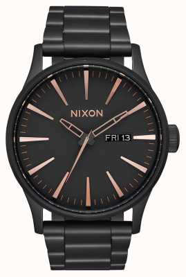 Nixon Sentry ss | geheel zwart / roségoud | zwarte ip stalen armband | zwarte wijzerplaat A356-957-00