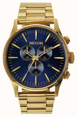 Nixon Sentry chrono | goud / blauwe zonnestraal | gouden ip stalen band | blauwe wijzerplaat A386-1922-00