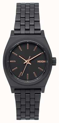 Nixon Kleine tijdteller | helemaal zwart / rose goud | zwarte ip stalen armband | zwarte wijzerplaat A399-957-00