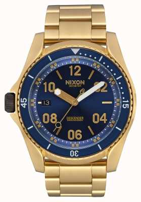 Nixon Descender | alle goud / blauwe zonnestraal | gouden ip stalen armband | blauwe wijzerplaat A959-2735-00