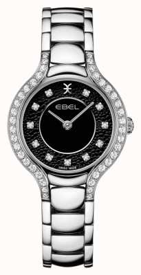 EBEL Beluga voor dames | roestvrijstalen armband | zwarte wijzerplaat | diamanten set 1216466