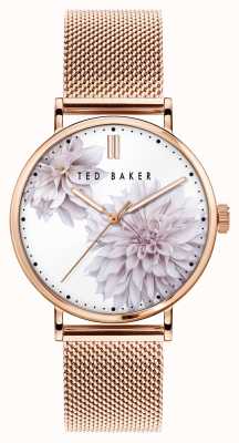 Ted Baker | vrouwen | phylipa peonia | roségouden mesh armband | witte bloemen wijzerplaat | BKPPHF010