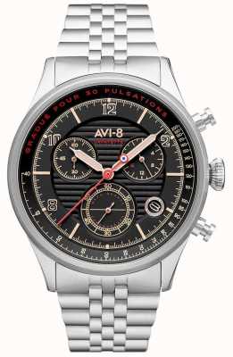 AVI-8 Flyboy lafayette | chronograaf | zwarte wijzerplaat | roestvrij stalen armband AV-4076-33