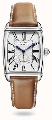 Herbelin Art deco | automatisch | bruine leren band zilveren wijzerplaat 1938/08GO