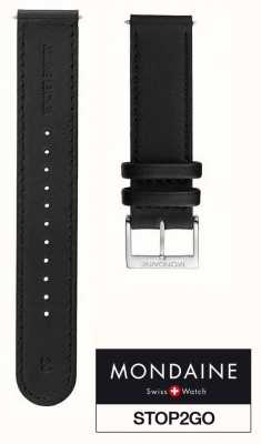 Mondaine 20 mm horlogeband zwart veganistisch leer stop2go (75-115 mm lengte) FG2532020Q1