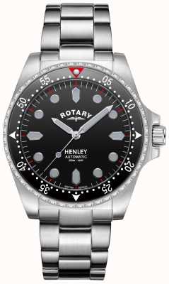 Rotary Heren | henley | automatisch | zwarte wijzerplaat | roestvrijstalen armband GB05136/04
