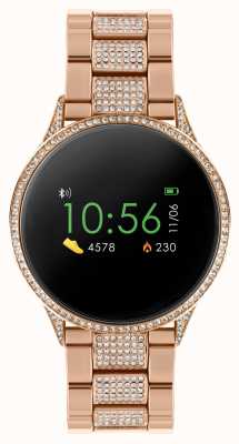 Reflex Active Serie 4 smartwatch | kleuren touchscreen | roségouden roestvrijstalen armband met steen RA04-4014
