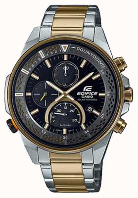 Casio Edifice slanke saffier chronograaf | tweekleurige stalen armband | zwarte wijzerplaat EFS-S590SG-1AVUEF