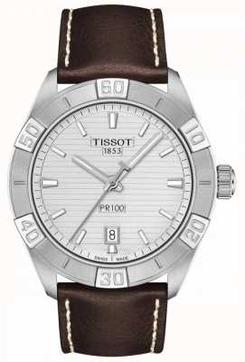 Tissot Pr100 sport | zilveren wijzerplaat | bruine lederen band T1016101603100