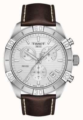 Tissot Pr100 sport | chronograaf | zilveren wijzerplaat | bruine lederen band T1016171603100