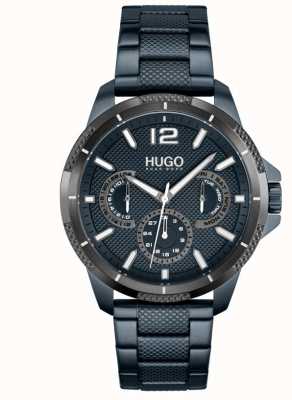HUGO #sport | heren blauwe ip stalen armband | blauwe wijzerplaat 1530194