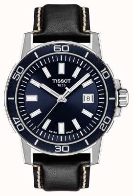 Tissot Supersport | blauwe wijzerplaat | zwarte leren band T1256101604100