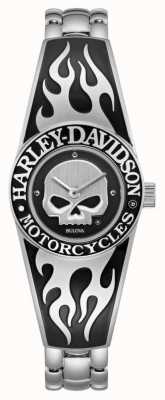 Harley Davidson Flaming Willie G Skull-wijzerplaat voor dames | armband van roestvrij staal 76L190