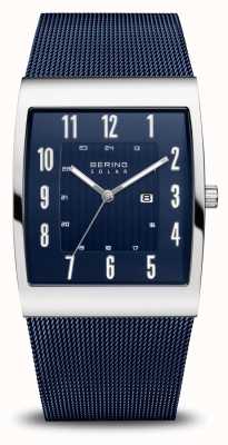Bering Zonne | heren | gepolijst zilver | blauwe mesh armband 16433-307