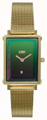 STORM Issimo gold lazer groen | gouden stalen mesh armband | groene wijzerplaat 47489/GD/GN