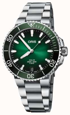 ORIS Aquis datumkaliber 400 automatisch (41,5 mm) groene wijzerplaat / roestvrijstalen armband 01 400 7769 4157-07 8 22 09PEB