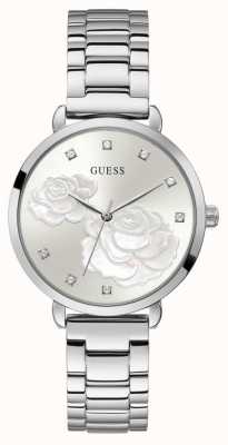 Guess Sprankelende roos | dames roestvrijstalen zilveren armband | zilveren wijzerplaat GW0242L1
