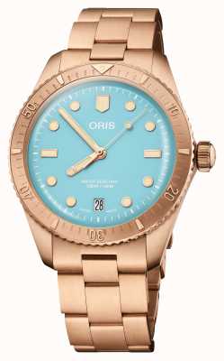 ORIS Divers vijfenzestig suikerspin bronzen automatische (38 mm) blauwe wijzerplaat / bronzen metalen armband 01 733 7771 3155-07 8 19 15