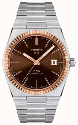Tissot Prx automatisch roestvrij staal met 18k rose gouden ring T9314074129100