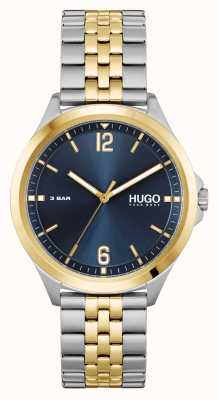 HUGO #pakbedrijf | blauwe wijzerplaat | tweekleurige stalen armband 1530219