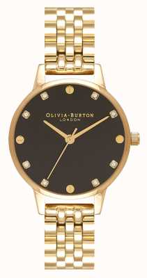 Olivia Burton Midi zwarte sunray wijzerplaat gouden armband horloge OB16SE17