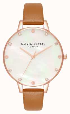 Olivia Burton Demi parelmoer wijzerplaat tan & rose gouden horloge OB16SE18