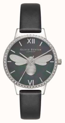 Olivia Burton Lucky bee midi sparkle wijzerplaat zwart en zilver horloge OB16BB13