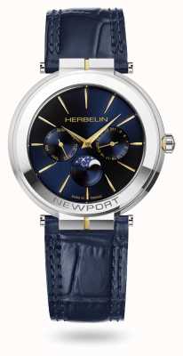 Herbelin Newport smal maanfase horloge met leren band 12722/t15bl 12722T15BL