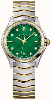 EBEL Wave lady - 8 diamanten (30 mm) groene parelmoer wijzerplaat / 18k goud en roestvrij staal 1216440