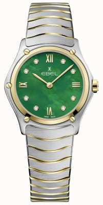 EBEL Sportklassieker - 8 diamanten (29 mm) groene parelmoer wijzerplaat / 18k goud en roestvrij staal 1216541