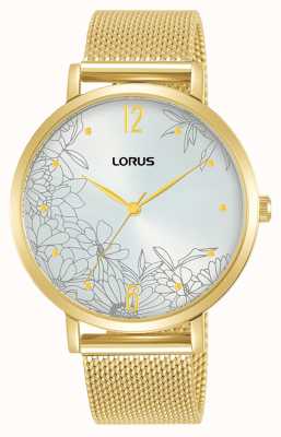 Lorus Dames bloemmotief 36 mm vergulde mesh armband RG292TX9