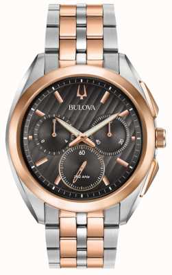 Bulova | bocht | chronograaf | zwarte wijzerplaat | tweekleurige stalen armband | 98A160
