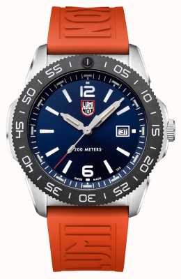 Luminox Pacific diver horloge met blauwe wijzerplaat en oranje rubberen band XS.3123.RF