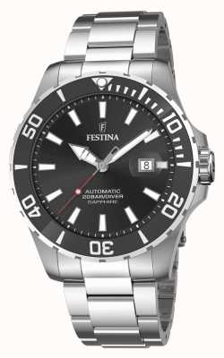 estina Heren | zwarte wijzerplaat | roestvrijstalen armband | automatisch horloge F20531/4