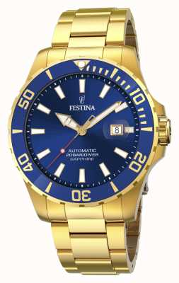 Festina Heren | blauwe wijzerplaat | vergulde armband | automatisch horloge F20533/1