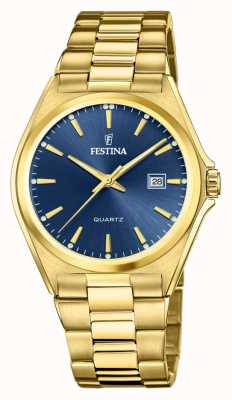 Festina Heren | blauwe wijzerplaat | goud pvd vergulde armband F20555/4