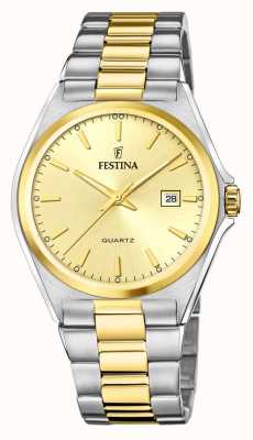 Festina Heren | gouden wijzerplaat | tweekleurige armband F20554/3