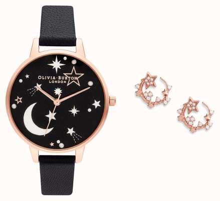 Olivia Burton Ramadan celestial zwart en roségouden horloge en oorbellen cadeauset OB16GSET40