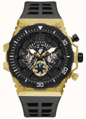 Guess Exposure herenhorloge met zwarte en gouden rubberen band GW0325G1