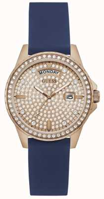 Guess Lady comet dames kristal set rosé gouden wijzerplaat rubberen band horloge GW0358L1