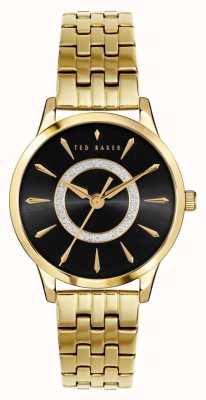 Ted Baker Fitzrovia-bedel voor dames | zwarte wijzerplaat | goudkleurige armband BKPFZF128