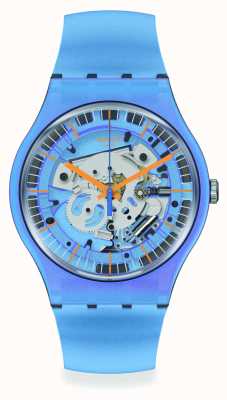 Swatch Shimmer blauw blauwe siliconen band SUOM116