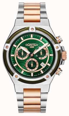 Roamer Tempo master groene wijzerplaat rose gouden tweekleurige armband 221837 49 75 20