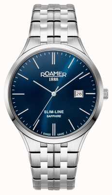 Roamer Slanke klassieke stalen armband met blauwe wijzerplaat 512833 41 45 20