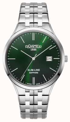 Roamer Slanke klassieke stalen armband met groene wijzerplaat 512833 41 75 20